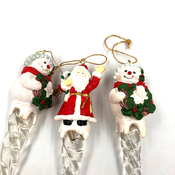 Vintage 90's Icicle Christmas Tree Ornaments Santa Snowman 3 Piece Lot - Picture 7 of 7